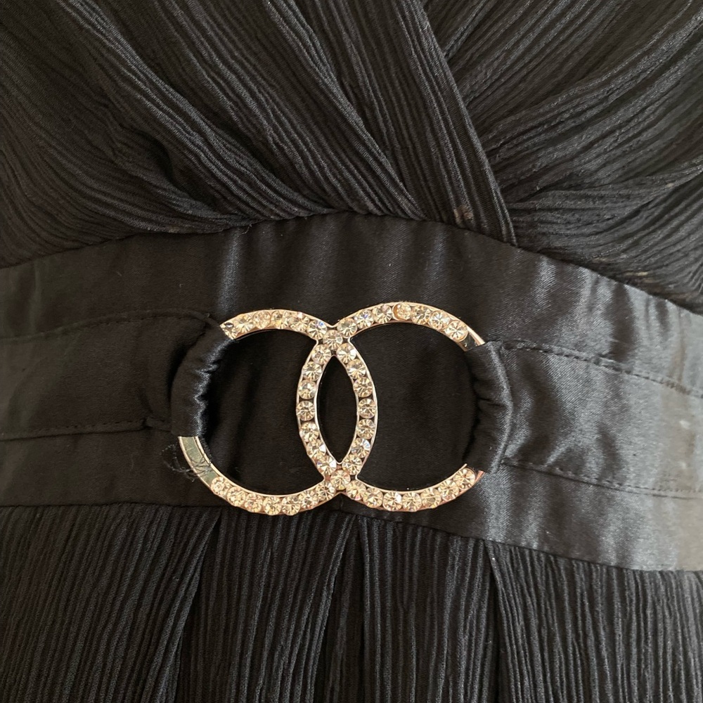 Marciano Guess Black Silk Chiffon Mini Dress Wrap Tie Belt Double Circle Buckle - Picture 7 of 13